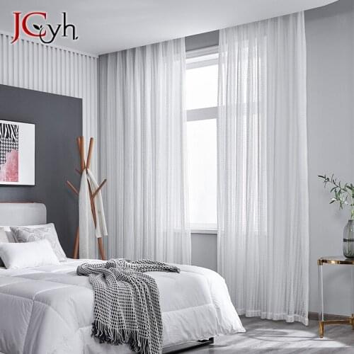 JCyh Sheer White Curtains for Living Room Modern Bedroom Tulle Curtains On Window for The Room Leaves Home Decoration Drapes
