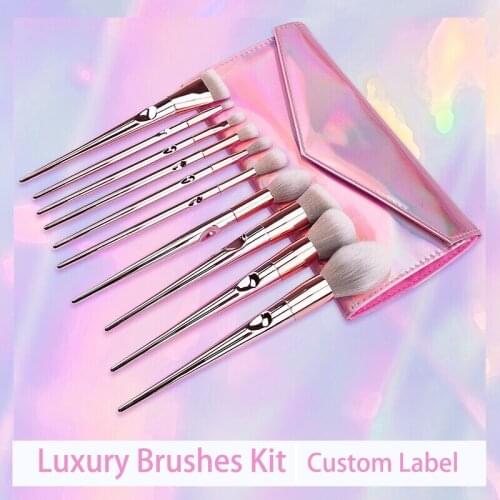Luxury 10pcs Makeup Premium Brush Set Foundation Highlight Eyeshadow Blush Loose Powder Blending Cosmetic Kit Bag Private labeL