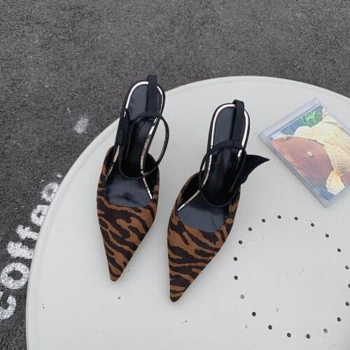 Zebra Pattern Back Strap Pointed Toe Sandals Shoes Women Thin High Heels Sexy Pumps Party Dress Shoes Slingback Sandal Chaussure