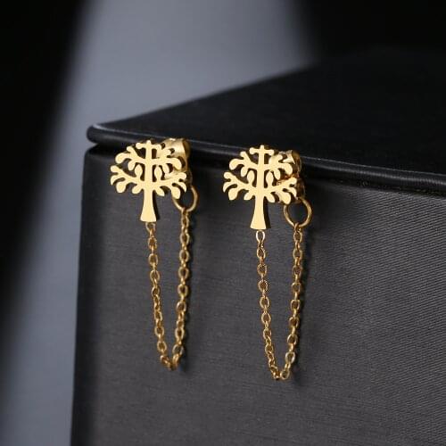 Stainless Steel Earrings 2021 Trend Classic Style Fortune Tree Shape Fashion Tassel Chain Earrings For Women Jewelry Friends