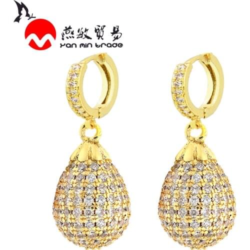 YAN MIN TRADE Luxury Water Drop Hoop Earrings Copper Gold Plating Micro Inlay Cubic Zircon Ear Clip Women Fashion Jewelry 2020