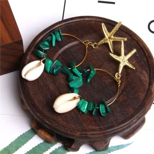 Boho Shell Stone Chips Pendants Earrings For Women Gold Starfish Charm Earrings Femme Fashion jewelry Brincos Geometric Eardrops