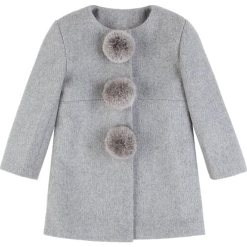 Woolen Coat Baby Girls Long Sleeve Round Collar autumn winter Fashion long wool blends Outerwear