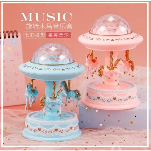 Light Projection Carousel Music Box Cake Decoration Ornaments Childrens Birthday Holiday Gift Music Box