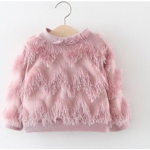 Warm Autumn Winter Baby Kids Outwear Tops Velvet Tassel Children Girls Pullover Thicken Casual Sweet Girls Sweatshirt 6M-3T