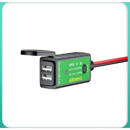 3.1A USB Dual Motorcycle Charger Quick 2 Ports SAE To ON-OFF Switch Waterproof Battery Charge Plug Mobile Phone