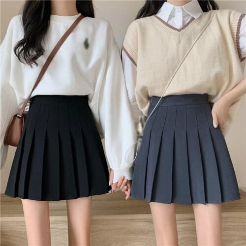 Women Pleated Mini Skirt High Waist Cute Girls Slim Skirt Solid Color Summer Spring Female Student Pleated Skirt S-XL