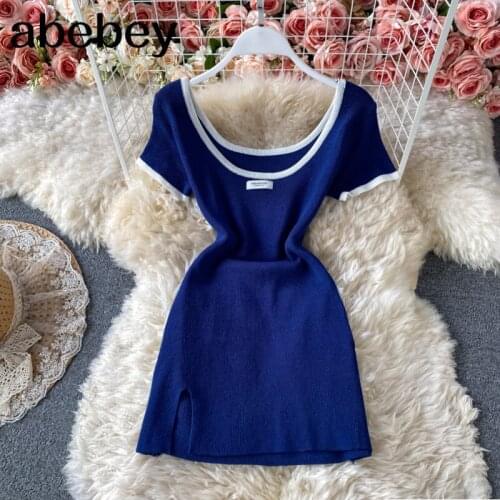 Women patchwork Dress Retro Square Collar Short Sleeve Slim Pencil Dress Summer Boho Beach Short Dress