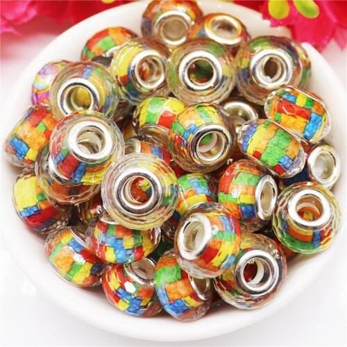 10Pcs Faceted Resin Beads Murano 5mm Big Hole Rondelle Spacer Beads Charm Fit Pandora Bracelet Chain Necklace DIY Jewelry Making