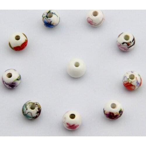 10pcs 8mm Chinese Style Flower Porcelain Beads Rose Peony Round Ceramic Spacer Beads For DIY Jewelry Making Accessories