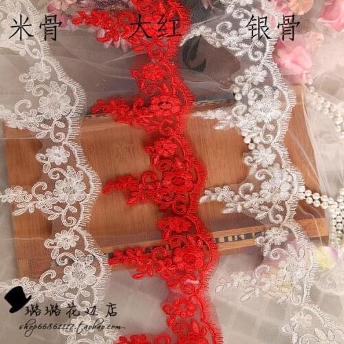 3Yard/Lot Exquisite bride wedding dress veil Lace trim decoration 13cm wide silver red clothes lace flower diy fabric
