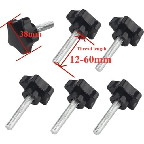 5PCS M6 Thread Star Shaped Head Thread Clamping Screw Bolt Knob Industry Equipment Plastic Carbon Steel Galvanization Dia=38mm