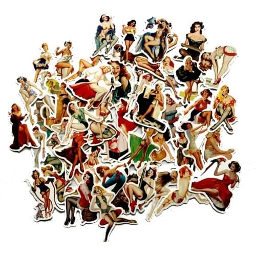 50Pcs/set Retro Sexy Beauty Girls Stickers for Laptop Car Scrapbooking Phone Motorcycle Luggage Decal Toys for Children PVC Gift