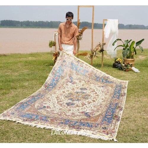 6'x9' Classic Silk Area Rug Hand Knotted White Handmade Nanyang Carpet (SL190A)