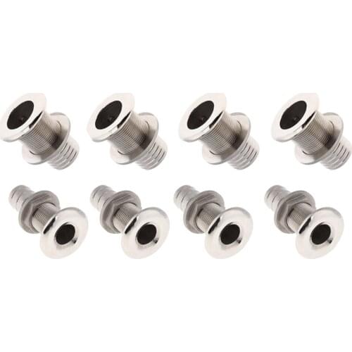 8-Pack Solid Boat Thru Hull Fitting/Drain 19/38mm Hose Barb 316 Stainless Steel