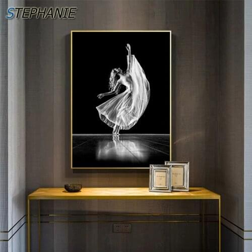 Abstract Dancing Girl Canvas Painting Nordic Poster n Print White Dress Girl Wall Art Picture for Living Room Big Women Tableaux