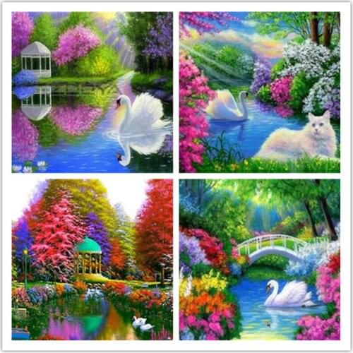 DIY Full Diamond Painting 5D Swan Animal Diamond Embroidery Tree Natural Landscape Home Decoration
