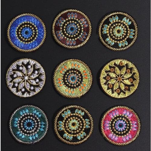 Yoga Lotus Retro Hippie Applique Iron-on Patches Iron on Applique Flower Pattern Motif Garment Embroidery Biker DIY Decor
