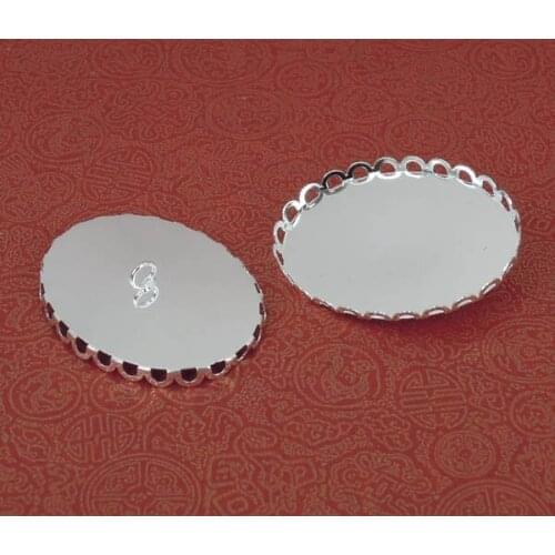 Black Oval Lace Bezel with Loop Back Caps Buttons Settings Resin Cabochons Connectors Bases DIY Findings Silver Plated Metal