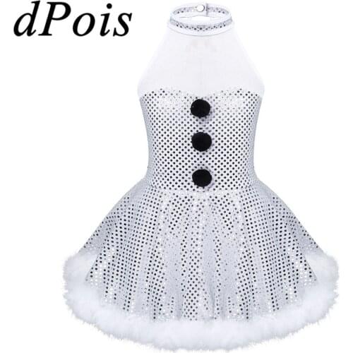 Kids Ballet Dress Dance Wear Girls Mesh Splice Shiny Sequins Ballet Tutu Dress Figure Skating Childrens Cosplay Snowman Costume