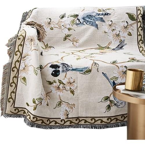 Double layers cotton thread throw blanket decorative floral bird throw living room bedroom carpe towel sofa cover