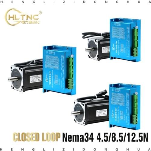 HLTNC 86 Nema 34 4.5N.m 8.5N.m 12N.m 86HB250 80 118 156 Closed Loop Stepper Motor Kit Hybird Servo Driver HBS860H Coding line