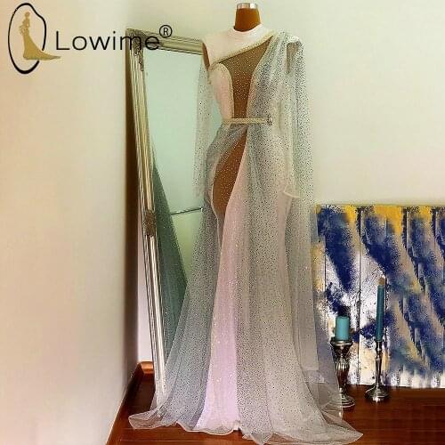 Illusion Long Sleeve Mermaid Evening Dresses Sparkly Arabic Style Long Kaftans Muslim Evening Gowns