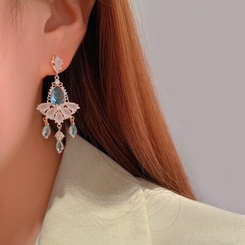 Water Droplets Petal Color Crystal Earring Cubic Zircon Tassel Long For women High Quality Jewelry Wedding Party Girl Gift