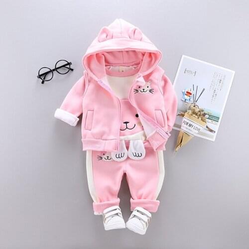 Baby girls clothing sets autumn winter newborn cotton cute vest+tops+pants 3pcs thick velvet tracksuits for bebe boys toddler