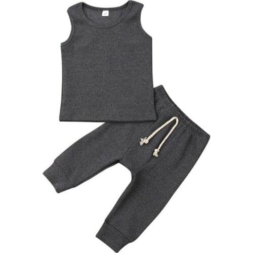 2019 Newborn Baby Clothes Set Infant Boys Girls Summer Solid Outfit Toddler Vest+Long Pants Kids Suits 0-24M 2pcs