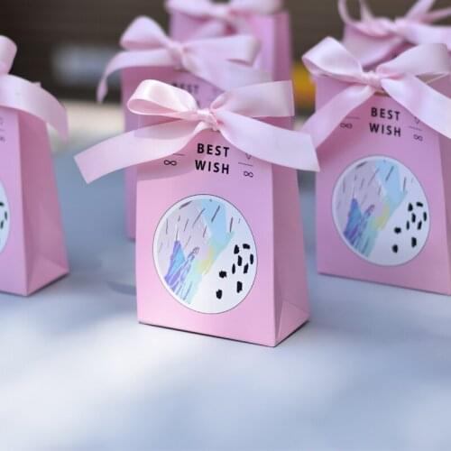 25/50PCS Korean Wedding Candy Box Birthday Party Gift Bag Biscuit Baking Packaging Gift Bag With Bow Ribbon “BEST WISH