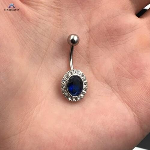Magic Blue Oval Mirror Piercing Ombligo Simple Crystal Belly Button Rings Body Belly Piercing Nombril Pircing Navelpiercing M831