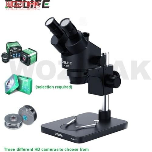 RELIFE Trinocular Stereo Microscope 0.7-4.5X Continuous Zoom Microscope With Camera for Phone PCB Electronic Repair Device RL-M3
