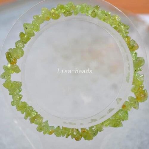 Fashion Jewelry Gift Bangle For Women Natural Green Peridot Stone Chip Beads Cord Stretch Bracelet 8" 1Pcs H1425