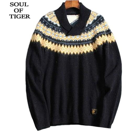 SOUL OF TIGER 2019 Winter Fashion Korean Style Jumpers Punk Streetwear Mens Printed Pullovers Vintage Male Warm Knitted Sweaters