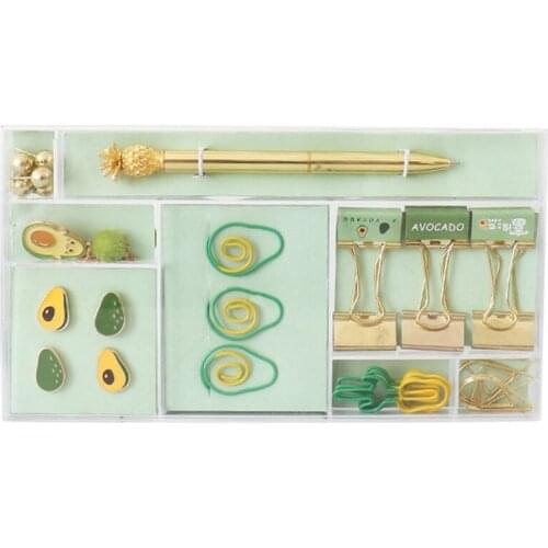 Avocado Green Series Pin Nail Set Office Stationery Gel Pen Paper Clip