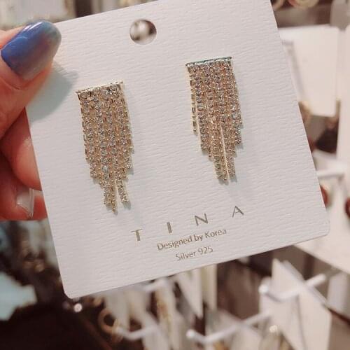 New Gold Color Rhinestone Crystal Long Tassel Earrings for Women Bridal Drop Dangling Earrings Brincos Wedding Jewelry