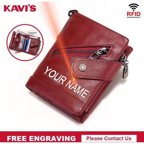 KAVIS New Customized Women Wallets Name Engraving High Quality Short Card Holder Female Purse Coin Holder Wallets Soft For Girls