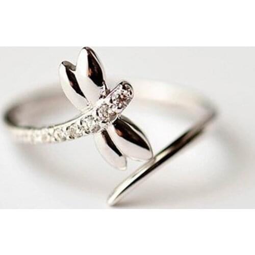 Punk Silver Plated Dragonfly Rings for Women Adjustable Open Crystal Knuckle Finger Ring Party Fashion Jewelry Girls Gift