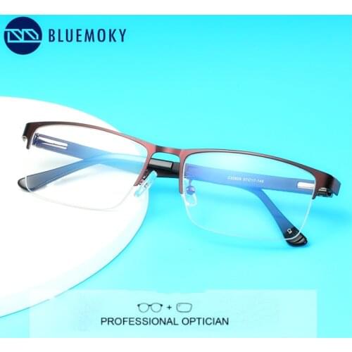 BLUEMOKY Titanium Alloy Glasses Frames Men Anti Blue Light Prescription Lenses Half Frame Optical Myopia Hyperopia Eyeglasses