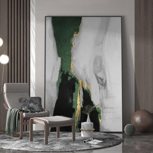 Original Handmade Abstract Painting Minimalist Modern Canvas Art Decorative Painting Green And Gold Abstract Painting Home Decor