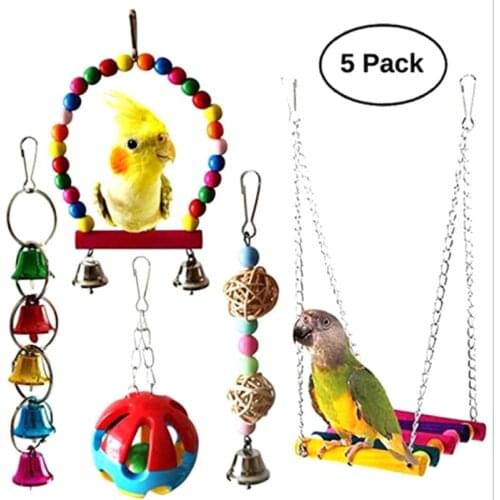Parrot Toys Wood Birds Standing Chewing Rack Toys Bead Ball Heart Star Shape Parrot Toy Bird Toys Accessories Supplies New 2021