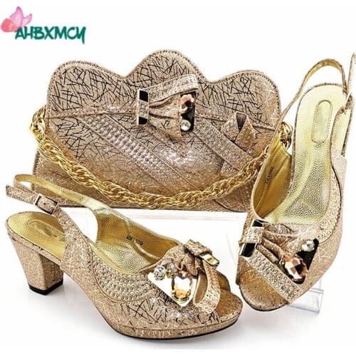Pretty Prics New Arrival Italian Women Shoes and Bag to Match in Peach Color High Quality African Ladies Slingbacks Sandals