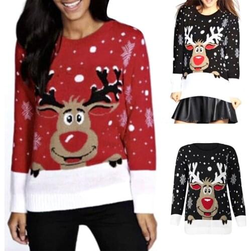Christmas Reindeer Sweater Women O-Neck Long Sleeve Tops Christmas Ugly Autumn Winter Pullover Sweaters