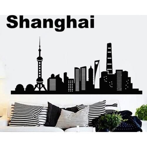 Shanghai City wall decal Skyscraper Wall Decals Window Stickers for Room Building Decor house Sight Handmad Vinyl Sticker HY1607