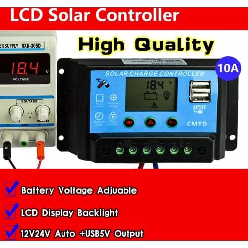 10A 12V/24V Dual USB Solar Controller Auto LCD Dispaly PWM Solar cell panel Charge Battery regulator Solar kit Solar lighting