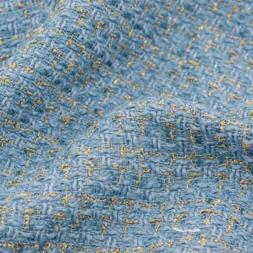 Blue Gold Wire Plaid Weave Tweed Fabric For Coat Skirt Tissus Au Mètre Telas Por Metro Tкань для шитья Tissu Sewing Tela Tecido