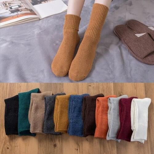1 Pair Thicken Thermal Warm Autumn Winter Womens Wool Socks Ladies Female Middle Tube Vintage All-Match One Size Floor Socks