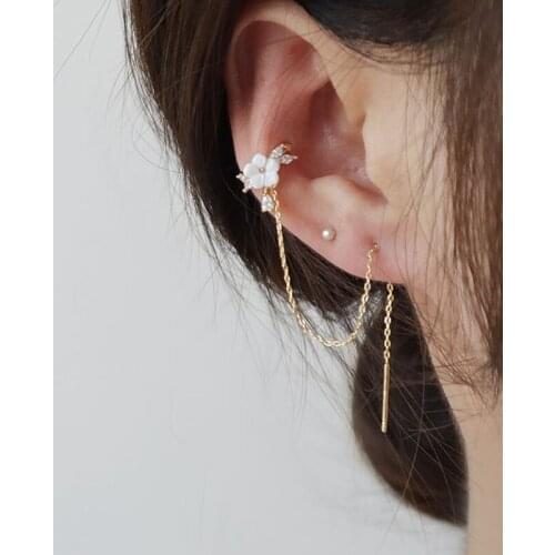 Korean hot selling fashion jewelry flower ear bone clip long ear line sweet and elegant womens daily earrings