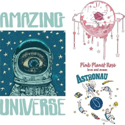 Astronaut Pink moon silhouette pattern clothing heat transfer sweater DIY decoration design Space Planet vinyl ironing sticker